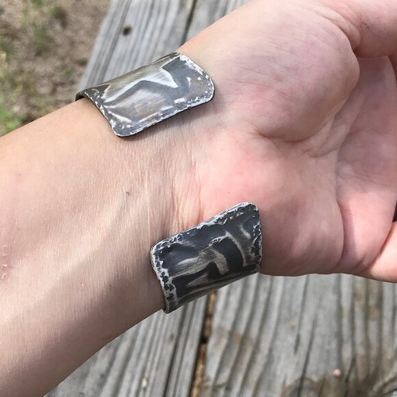 Stars Unisex Solid Sterling Silver 925 Cuff Bracelet Embossed Handmade Mens Gift - Picture 7 of 12